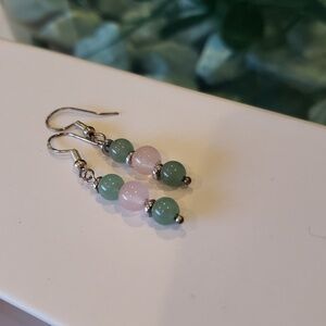 NWT 925 Sterling Silver Jade Pink QUARTZ DROP DANGLE EARRINGS  1" Authentic